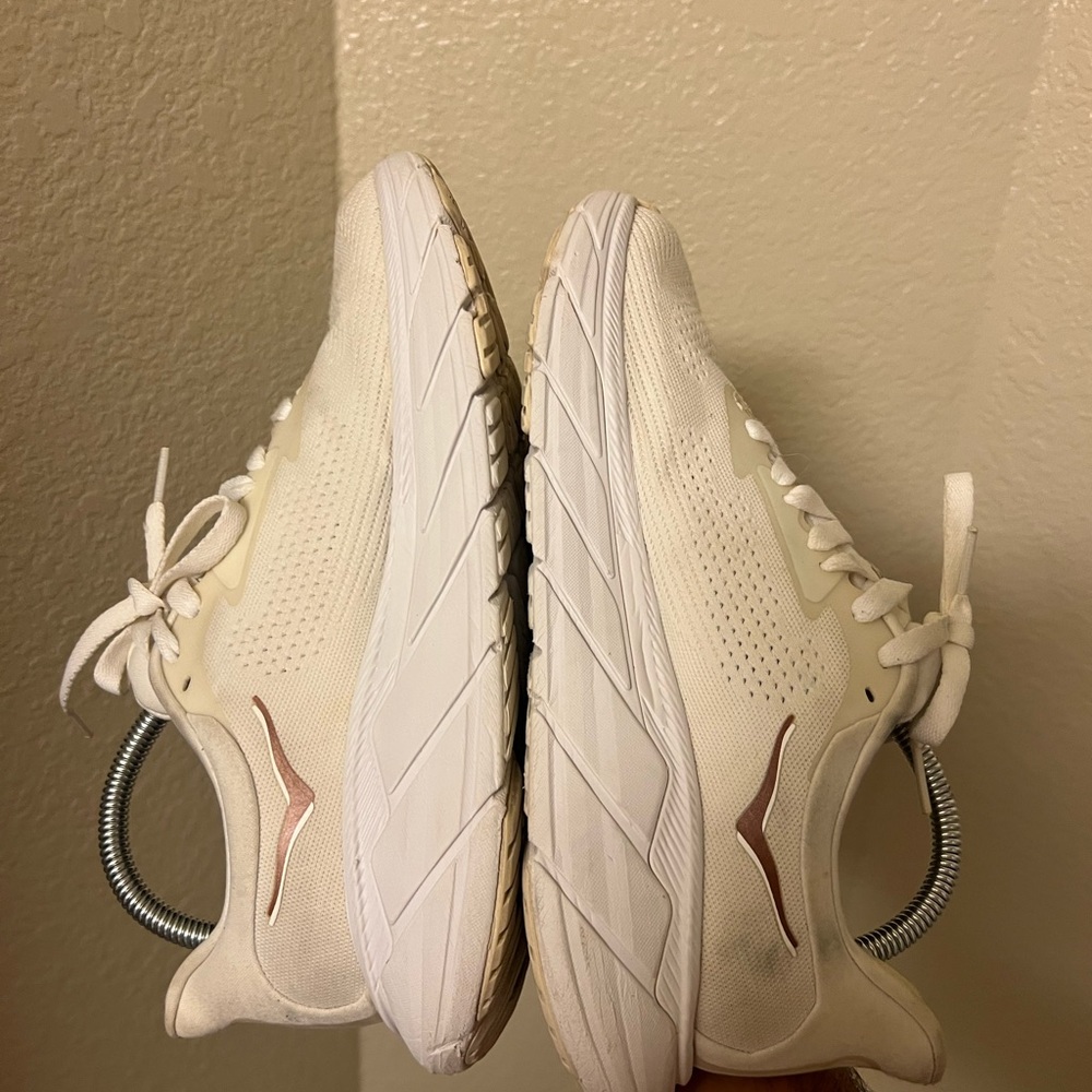 Hoka Women's Cream White Athletic Running Shoes with Brown Logo - Picture 3 of 6